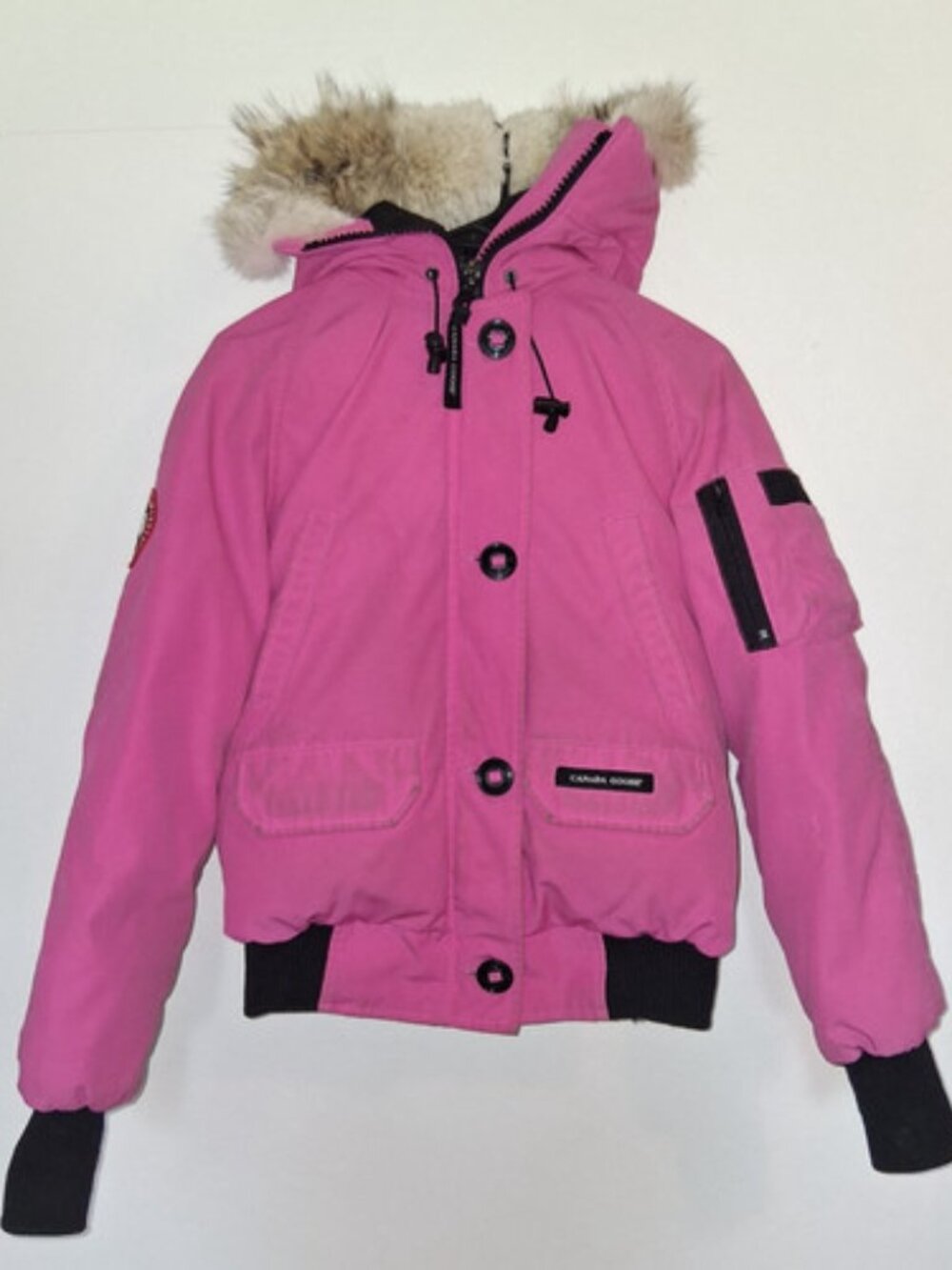 Canada Goose Chilliwack Bomber Jacket Pink Women Small Down Real Coyote Fur Hood
